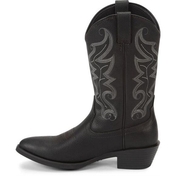 Justin Boots Western Buck Pull-On Cowboy Boots Round Toe Black Leather Mens 9.5 - Picture 3 of 13